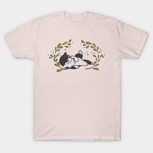 Cute Black and White Cat T-Shirt by Thirea